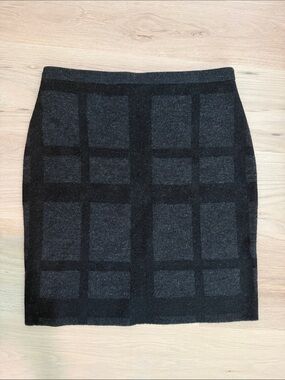 Eileen Fisher Charcoal and Black Plaid Knit Pencil Skirt